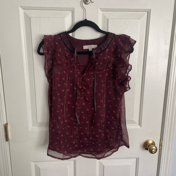 LOFT SHIMMER FLORAL VELVET TIE NECK SHELL - Picture 3 of 4